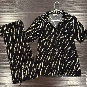 Black and Cream Patterned Shirt and Pants Set